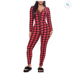 Women's Sexy One Piece Red and Black Checkard Print Sleepwear Holiday Size XL